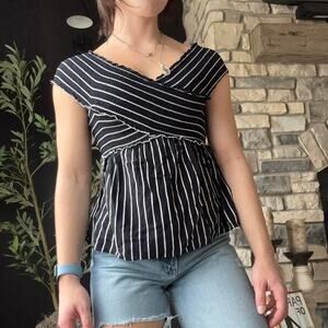 Soprano y2k black and white babydoll top